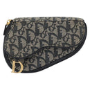 Christian Dior Trotter Canvas Saddle Pouch Navy Gold Auth 157216-2