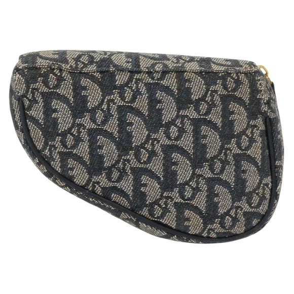 Christian Dior Trotter Canvas Saddle Pouch Navy Gold Auth 157216