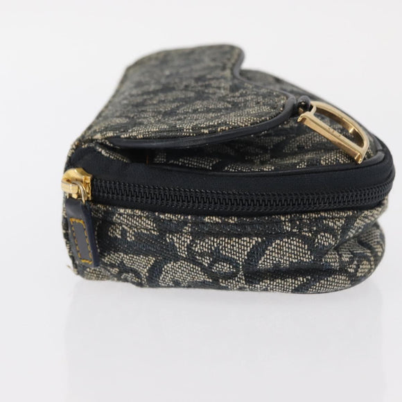 Christian Dior Trotter Canvas Saddle Pouch Navy Gold Auth 157216