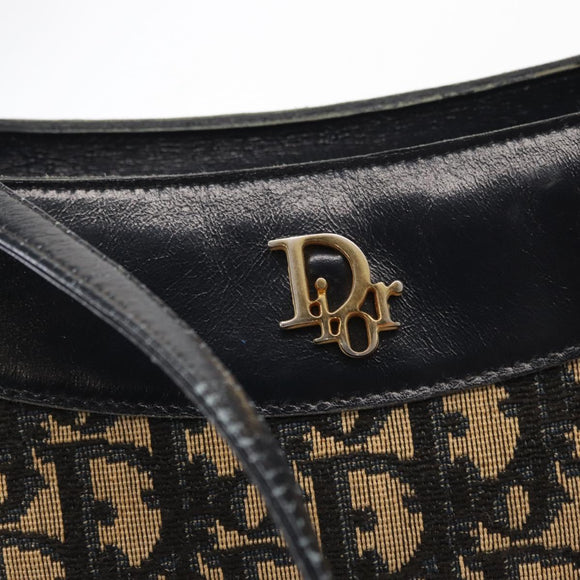 Christian Dior Trotter Canvas Shoulder Bag Navy Gold Auth 157217