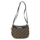 Christian Dior Trotter Canvas Shoulder Bag Navy Gold Auth 157217-2
