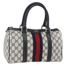 GUCCI GG Canvas Sherry Line Boston Bag Navy Gold Red 012 3841 58 Auth 157218-1