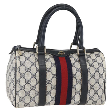 GUCCI GG Canvas Sherry Line Boston Bag Navy Gold Red 012 3841 58 Auth 157218