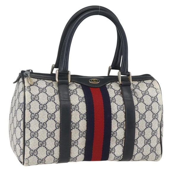 GUCCI GG Canvas Sherry Line Boston Bag Navy Gold Red 012 3841 58 Auth 157218