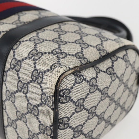 GUCCI GG Canvas Sherry Line Boston Bag Navy Gold Red 012 3841 58 Auth 157218