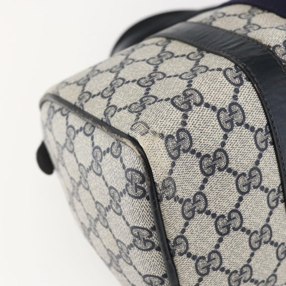 GUCCI GG Canvas Sherry Line Boston Bag Navy Gold Red 012 3841 58 Auth 157218