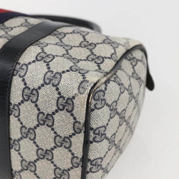 GUCCI GG Canvas Sherry Line Boston Bag Navy Gold Red 012 3841 58 Auth 157218