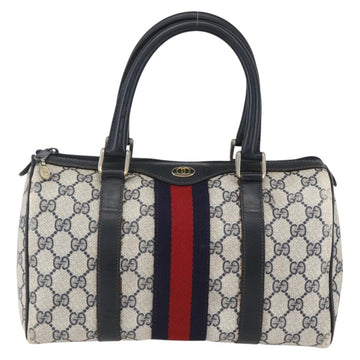 GUCCI GG Canvas Sherry Line Boston Bag Navy Gold Red 012 3841 58 Auth 157218 - 0