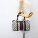 GUCCI GG Canvas Sherry Line Boston Bag Navy Gold Red 012 3841 58 Auth 157218-23