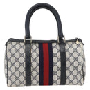 GUCCI GG Canvas Sherry Line Boston Bag Navy Gold Red 012 3841 58 Auth 157218-3