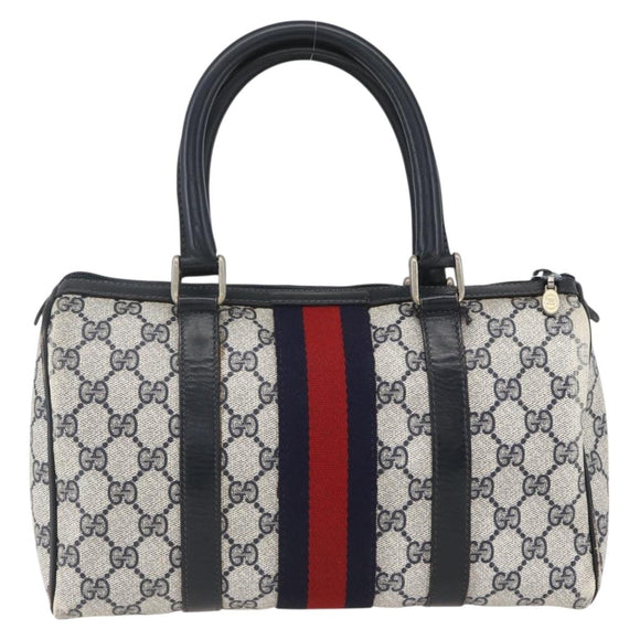 GUCCI GG Canvas Sherry Line Boston Bag Navy Gold Red 012 3841 58 Auth 157218