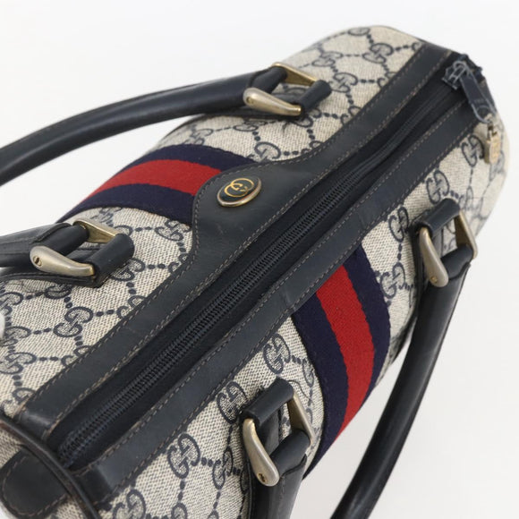 GUCCI GG Canvas Sherry Line Boston Bag Navy Gold Red 012 3841 58 Auth 157218