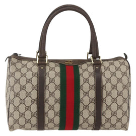 GUCCI GG Supreme Web Sherry Line Boston Bag PVC Beige Red Auth 157219 - 0