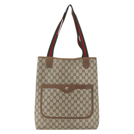 GUCCI GG Supreme Web Sherry Line Tote Bag PVC Beige Red 39 02 003 Auth 157220 - 0