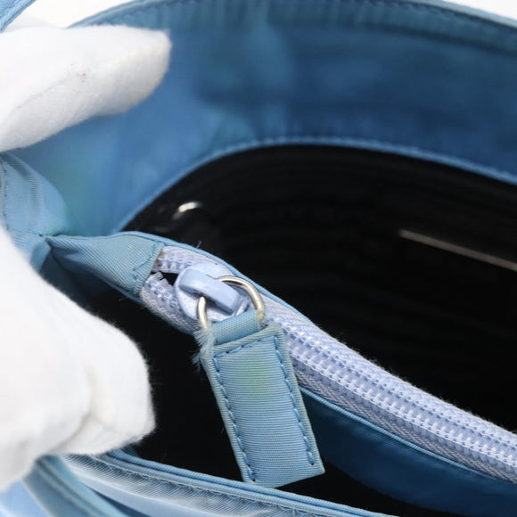 PRADA Tote Bag Nylon Light Blue Silver Auth 157223