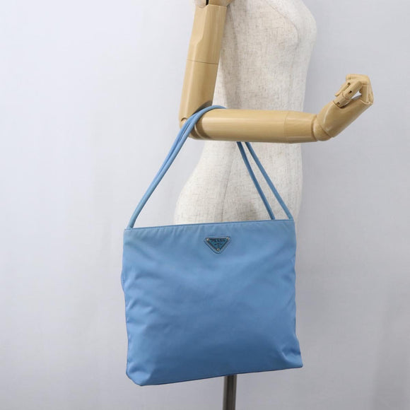 PRADA Tote Bag Nylon Light Blue Silver Auth 157223