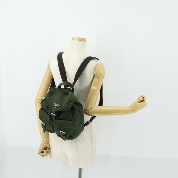 PRADA Backpack Nylon Green Silver Auth 157224