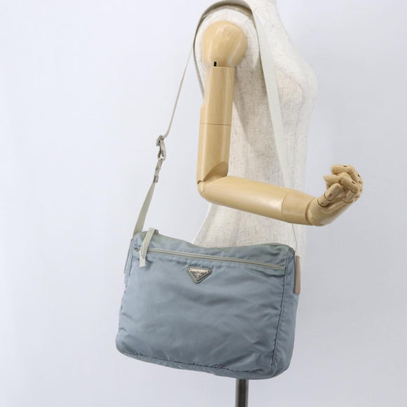 PRADA Shoulder Bag Nylon Light Blue Silver Auth 157225