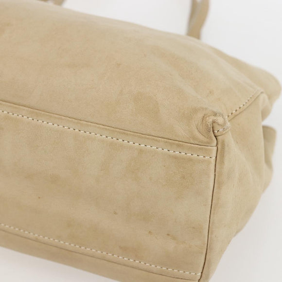 PRADA Tote Bag Leather Beige Silver Auth 157226