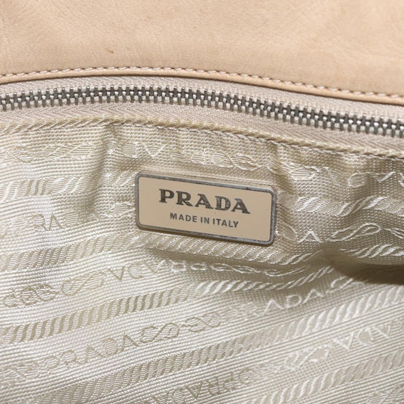 PRADA Tote Bag Leather Beige Silver Auth 157226