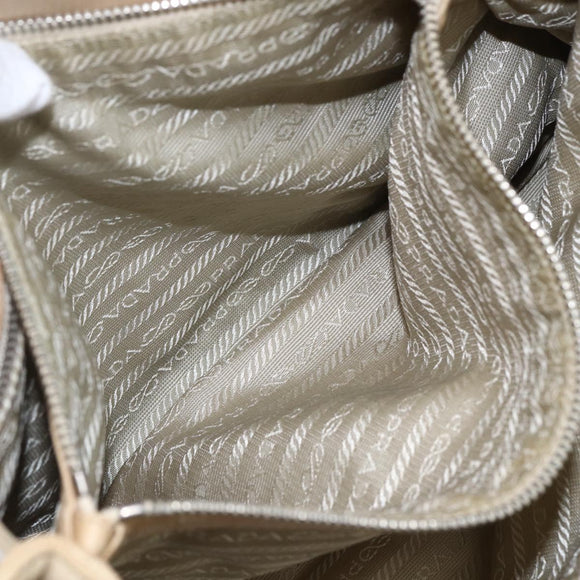 PRADA Tote Bag Leather Beige Silver Auth 157226