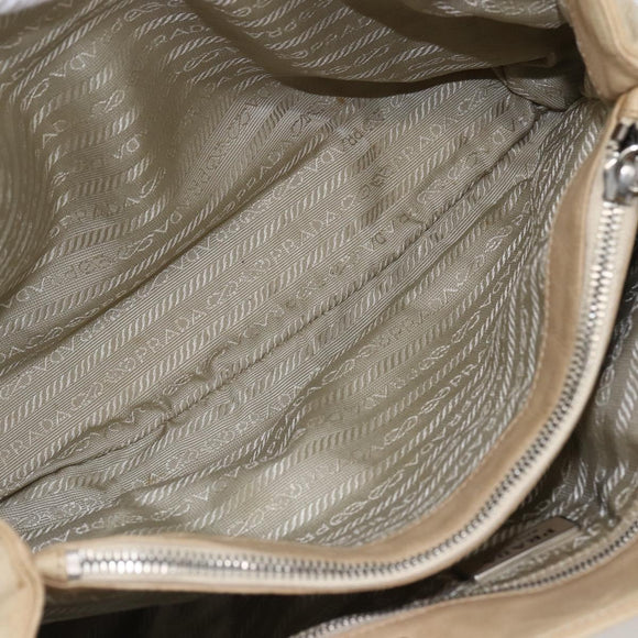 PRADA Tote Bag Leather Beige Silver Auth 157226