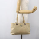 PRADA Tote Bag Leather Beige Silver Auth 157226-24