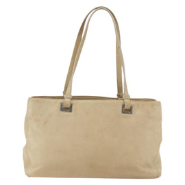 PRADA Tote Bag Leather Beige Silver Auth 157226 - 0