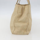 PRADA Tote Bag Leather Beige Silver Auth 157226-4