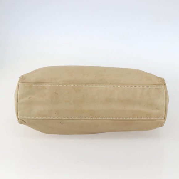 PRADA Tote Bag Leather Beige Silver Auth 157226