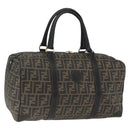 FENDI Zucca Canvas Boston Bag Brown Black Auth 157227-1