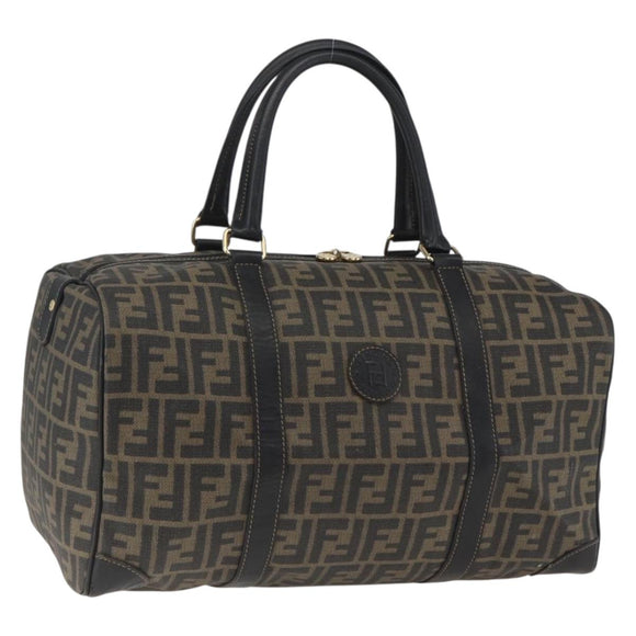 FENDI Zucca Canvas Boston Bag Brown Black Auth 157227