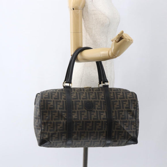 FENDI Zucca Canvas Boston Bag Brown Black Auth 157227