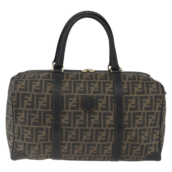 FENDI Zucca Canvas Boston Bag Brown Black Auth 157227