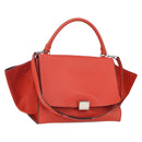 CELINE Trapeze Hand Bag Leather 2way Red Silver Auth 157228-1