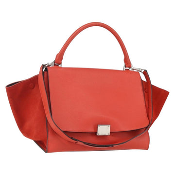 CELINE Trapeze Hand Bag Leather 2way Red Silver Auth 157228