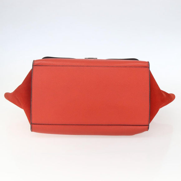 CELINE Trapeze Hand Bag Leather 2way Red Silver Auth 157228