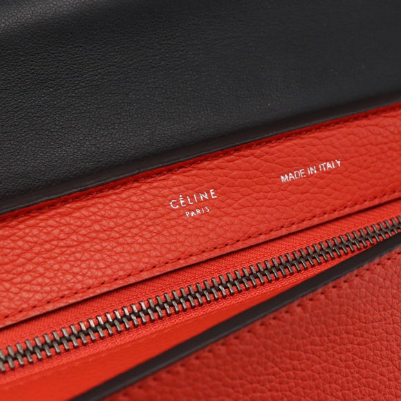 CELINE Trapeze Hand Bag Leather 2way Red Silver Auth 157228