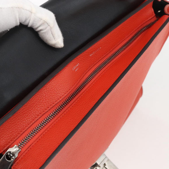 CELINE Trapeze Hand Bag Leather 2way Red Silver Auth 157228