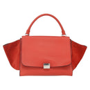 CELINE Trapeze Hand Bag Leather 2way Red Silver Auth 157228-2