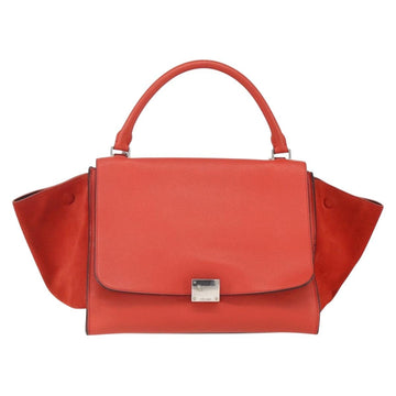 CELINE Trapeze Hand Bag Leather 2way Red Silver Auth 157228 - 0