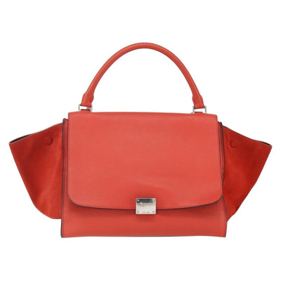 CELINE Trapeze Hand Bag Leather 2way Red Silver Auth 157228 - 0