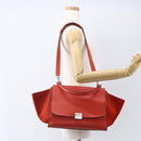CELINE Trapeze Hand Bag Leather 2way Red Silver Auth 157228-25