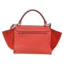 CELINE Trapeze Hand Bag Leather 2way Red Silver Auth 157228-3