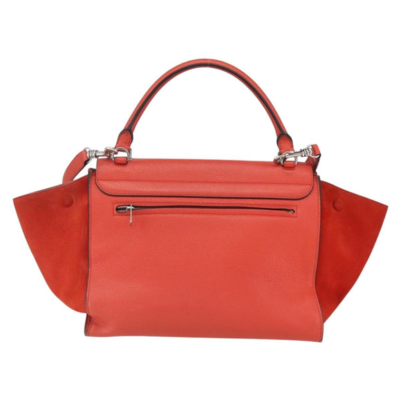 CELINE Trapeze Hand Bag Leather 2way Red Silver Auth 157228