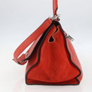 CELINE Trapeze Hand Bag Leather 2way Red Silver Auth 157228-5
