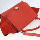 CELINE Trapeze Hand Bag Leather 2way Red Silver Auth 157228-6