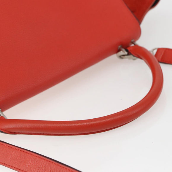 CELINE Trapeze Hand Bag Leather 2way Red Silver Auth 157228