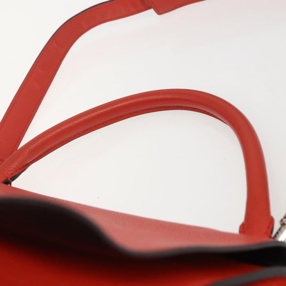 CELINE Trapeze Hand Bag Leather 2way Red Silver Auth 157228