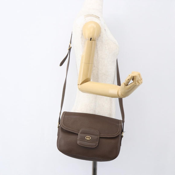 GUCCI Shoulder Bag Leather Brown Gold 001 116 0912 Auth 157232